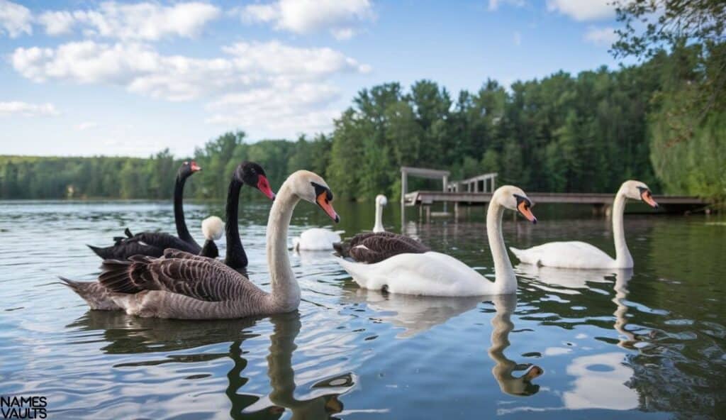 Swan Family In Water