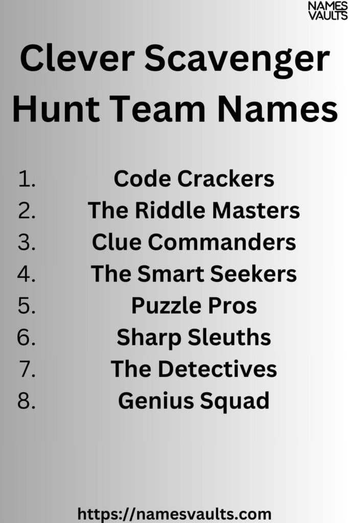 Clever Scavenger Hunt Team Names