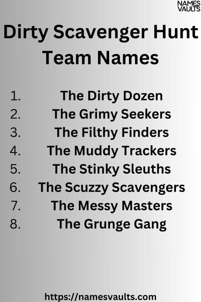 Dirty Scavenger Hunt Team Names