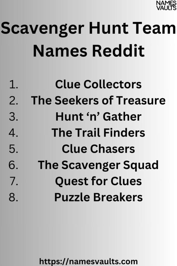 Scavenger Hunt Team Names Reddit