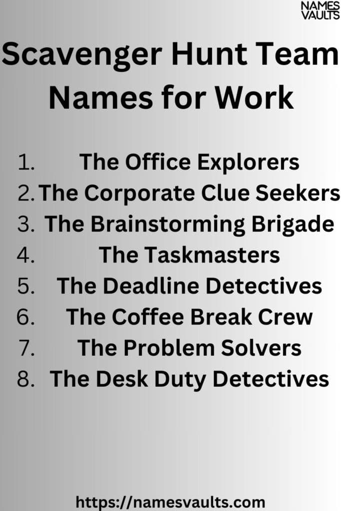 Scavenger Hunt Team Names for Work