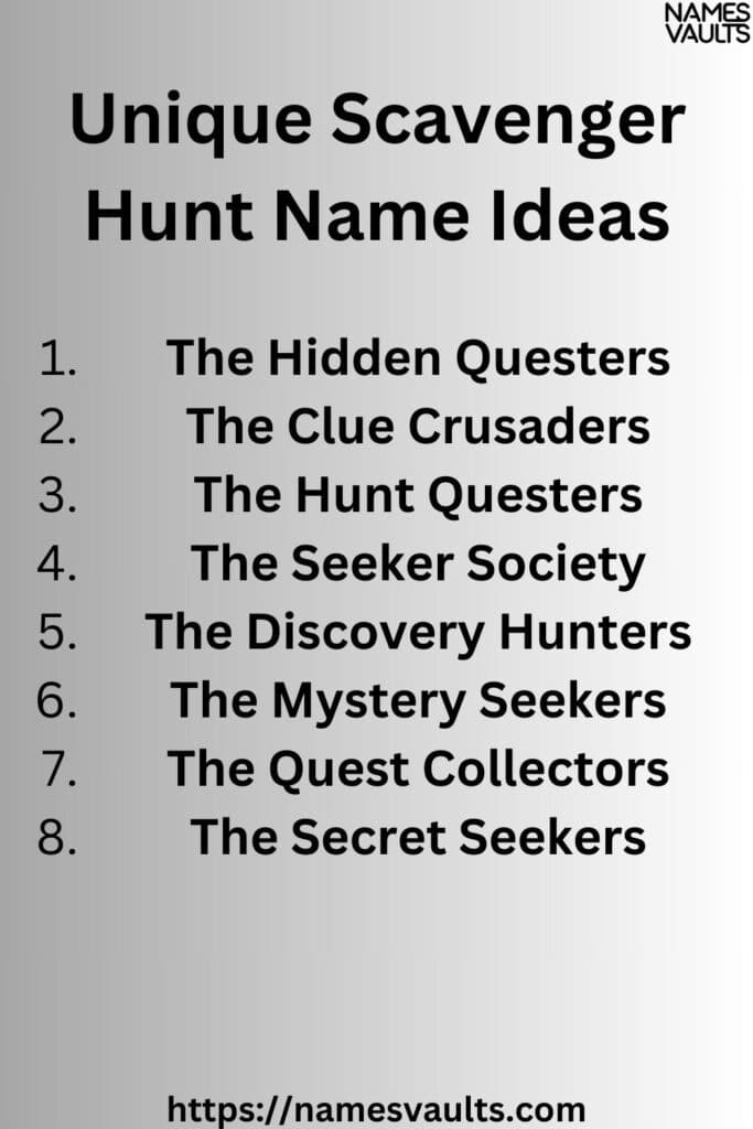 Unique Scavenger Hunt Name Ideas